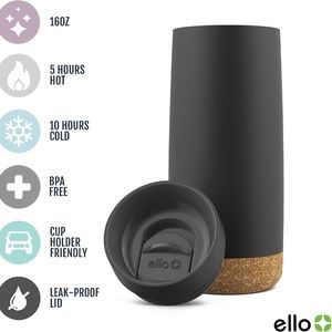 Ello 16oz Black Vacuum Insulated Stainless Steel Travel Mug New